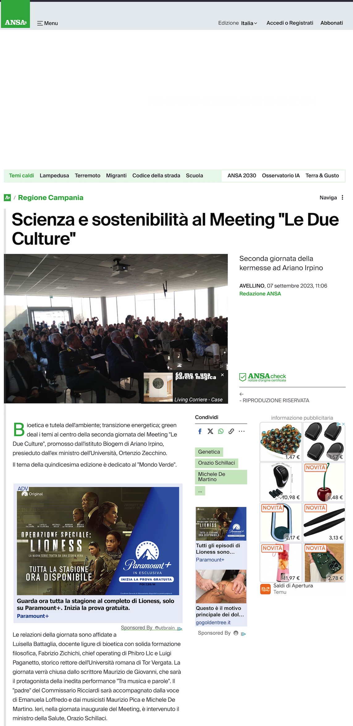 Scienza e sostenibilità al Meeting &quot;Le Due Culture&quot; 